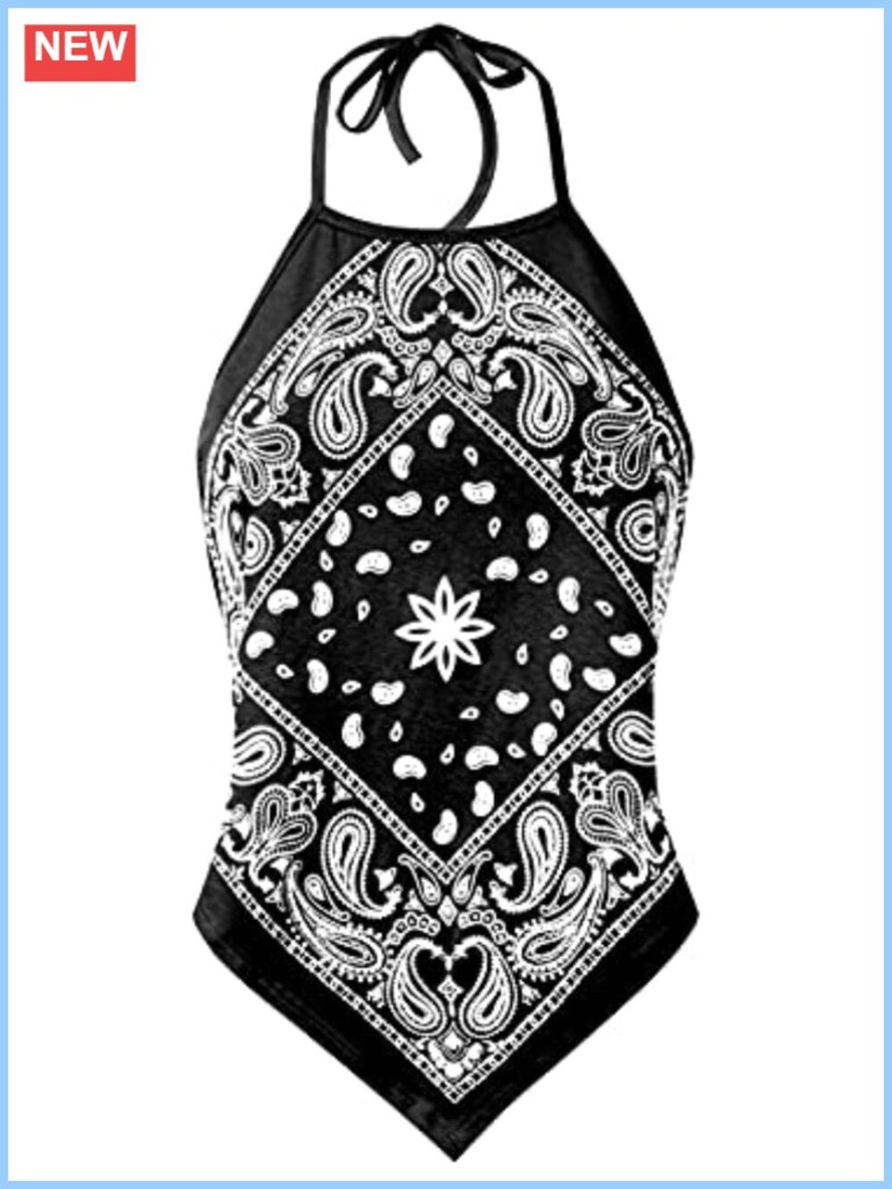 Design by Olivia Y2K Paisley Bandana Halter Crop Top Backless Self-Tie
